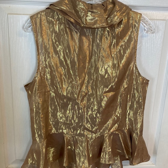 Lauren Ralph Lauren Silk & Metallic Gold Ruffled Blouse - Picture 5 of 8